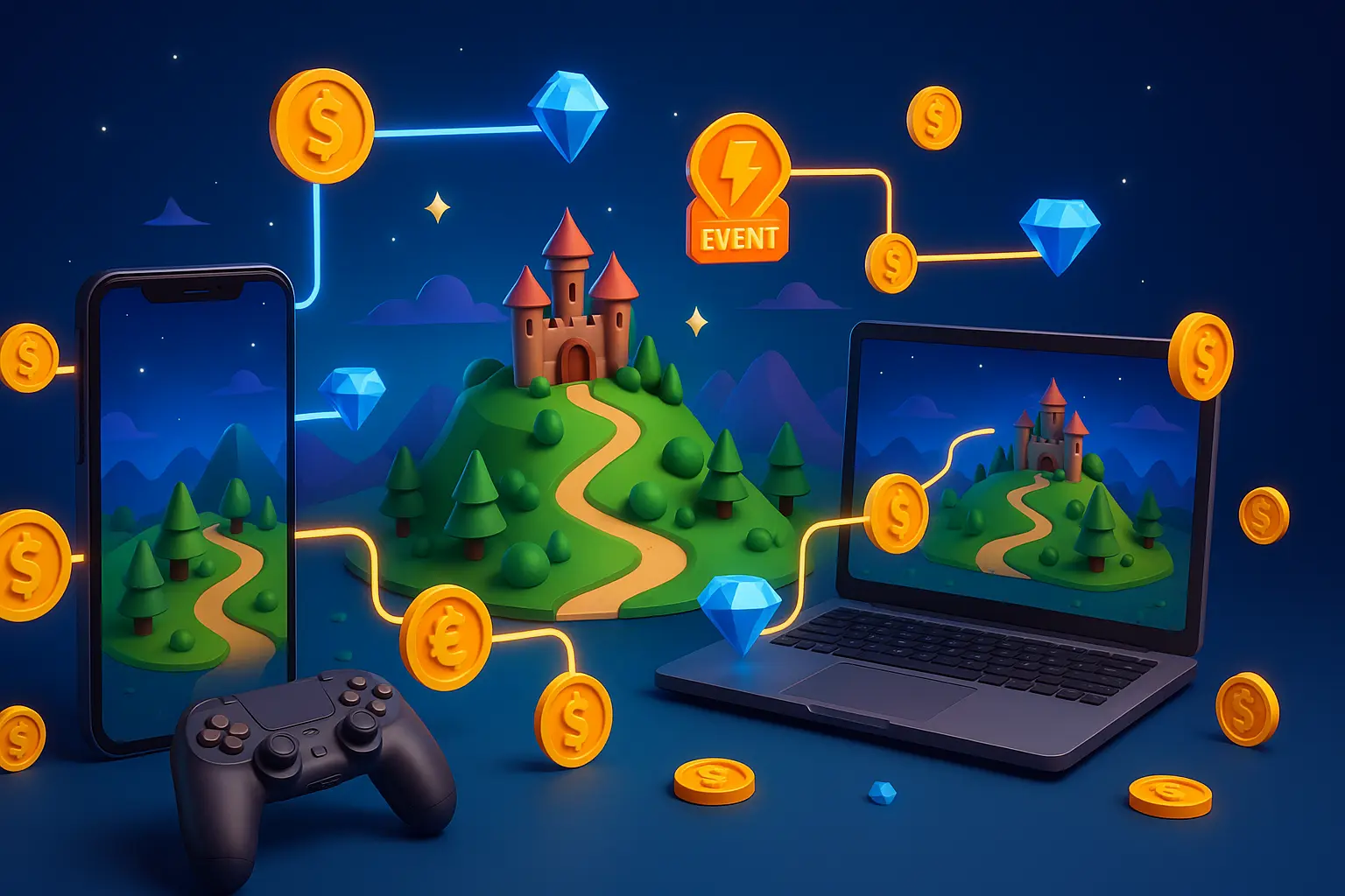 Cross-platform monetization and LiveOps system keeping players engaged and economies unified across devices.